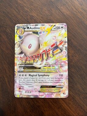 Pokemon Mega Audino EX Trading Card - Pink, White, Yellow, Silver